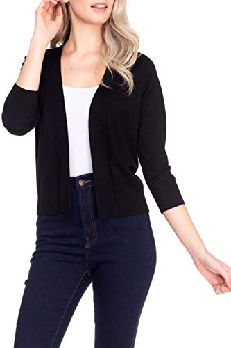 Image of FashionMille Women Basic 3 /4 Sleeve Open Front Cropped Cardigan-FWC1031-BLACK-XL