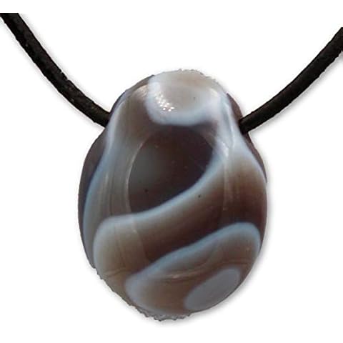 Taddart Minerals Botswana Agate Tumbled Stone Pendant with Leather Chain Cover