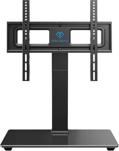 PERLESMITH Universal Swivel TV Stand for 32–70 inch TVs, Height Adjustable Table Top TV Stand Mount with Tilt, Tempered Glass Base, Holds up to 88 lbs, Max VESA 400x400mm, PSTVS26
