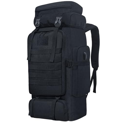 Lizbin 80L Mochila de Senderismo para Acampar, Mochila Táctica Militar Mochila Molle, Mochila de Senderismo Grande, Mochila de Senderismo Resistente al Agua, Mochila para Deportes al Aire Libre(Negro)