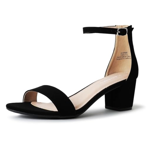 Image of J. Adams Daisy Heeled Sandals - Ankle Strap Low Block, Open Toe Dress Pumps, Chunky Heels - Dressy Shoes for Women - Bridal, Wedding, Summer Sandals