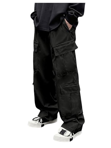 OYOANGLE Men's Drawstring Elastic Waist Flap Pocket Side Casual Streetwear Jogger Cargo Pants