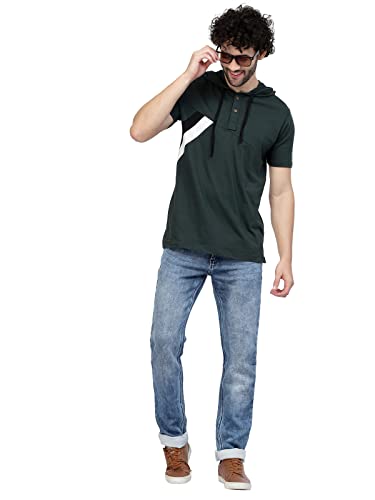 Image of Kalt Men Half Sleeves Cotton Blend Colour Block Hoodie T-Shirt