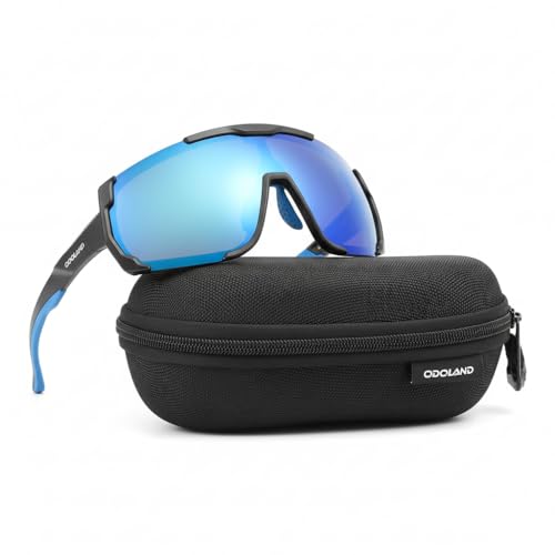 Odoland Cycling Sunglasses with Replaceable Magnetic Lenses for Men Women - Lightweight Polarized UV400 Sport Sunglasses for Driving Cycling Motorcycl