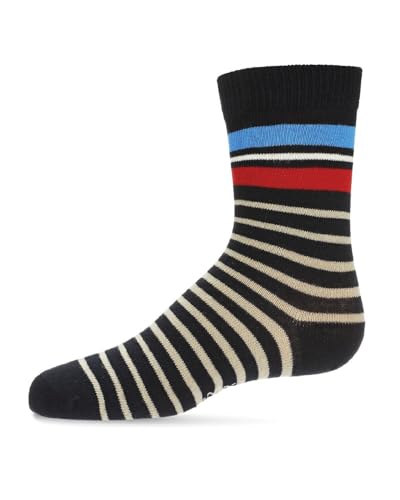 MeMoi Boys Striped Cotton-Rich Fine-Gauge Crew Sock