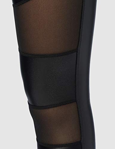 Urban Classics Ladies Tech Mesh Faux Leather Leggings, stijlvolle damesleggings van kunstleer, in de maten XS-5XL, in de kleur zwart, zwart, L