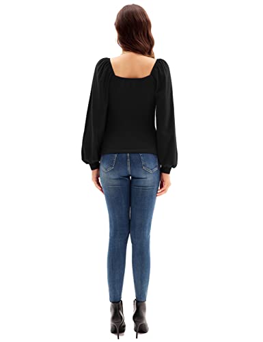 GRACE KARIN Women 50s Retro Fancy Party Cocktail Blouse V-Neck Long Lantern Sleeve Cotton Tops Black M steampunk buy now online