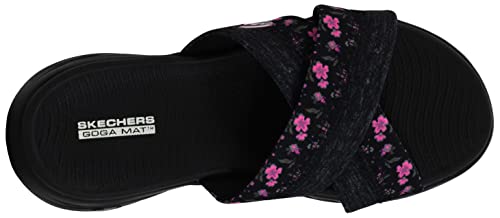 Skechers Women's On The Go 600 - Blooms Flip-Flop, Black/Hot Pink, 8 M US