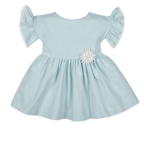 Vestito Vestitino Neonata Bambina in Filo di Cotone Celeste con Fiocchetto Bianco (Cotone, 12 Mesi (80 cm))