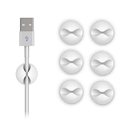 6UD | Sujetacables organizador de cables de escritorio | Clip sujeta cables de silicona con adhesivo para oficina (Medio,...