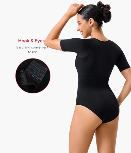 Nebility Shapewear Bodysuit for Women Tummy Control Seamless Body Shaper Short Sleeve Body Suits for Women Tank Tops3