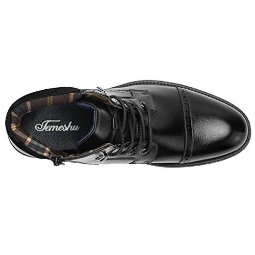 Image of Temeshu Men's Oxford Ankle Boots Lace-Up Side Zip Fashion Casual Dress Boot Cap Toe Motorcycle Boots MS06