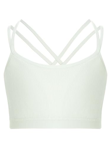 Kids Girls Ribbed Cami Sleeveless Tank Crop Top Sports Training Bras for Running Cycling Yoga
