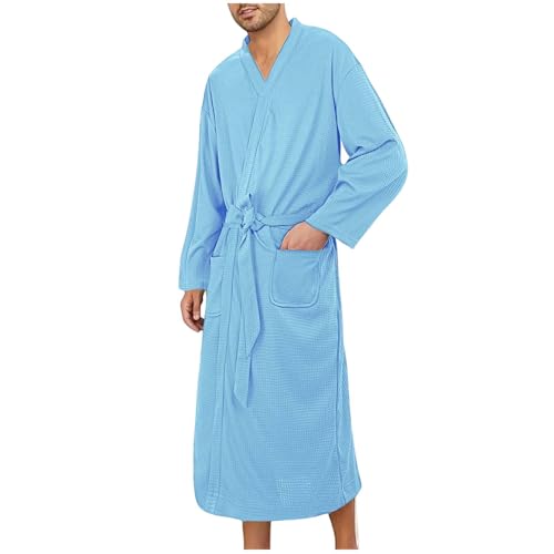 Cambkatl Men's Waffle Robe Full Length Belted Kimono Bathrobe Long Sleeve Nightgown with Pockets