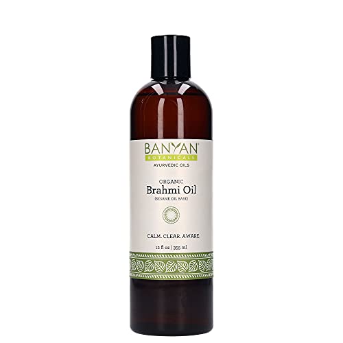 Banyan Botanicals Brahmi Oil with Sesame Oil Base - 12 oz - USDA Certified Organic - Ayurvedic Skin & Hair Oil with Gotu Kola & Bacopa - Calms the Mind