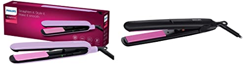 Image of PHILIPS BHS393 /40 Straightener with SilkProtect Technology, Straighten, curl, suitable for all hair types, Lavender & Philips HP8302 Essential Selfie Straightener (Black) - Hair Care Combo