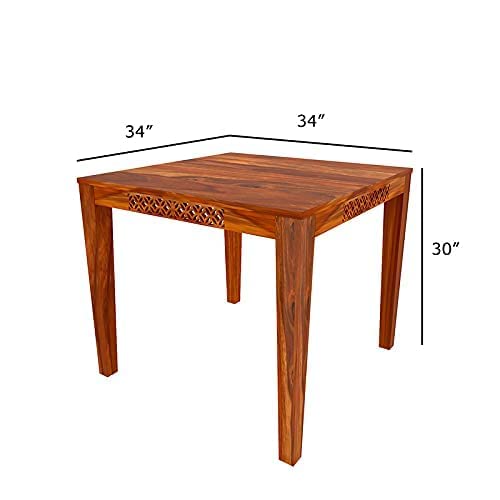Image of Solid Sheesham Wood Dining Set with Dining Table & Cushioned Chairs | Elegant | Comfortable | Durable & Stylish for Dining & Living Room | Home /Office | Hotels /Restaurant (Brown 9)
