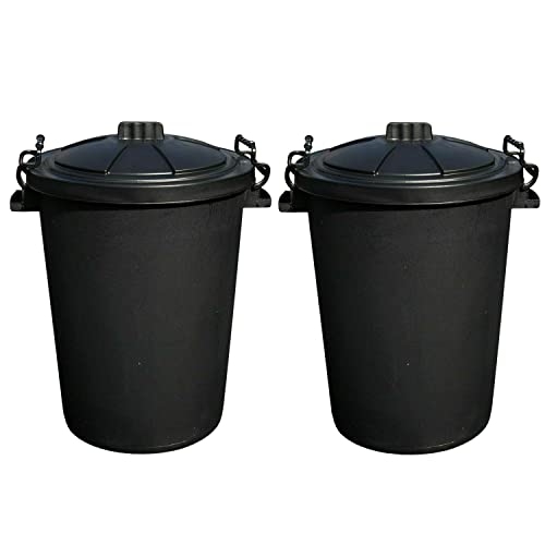 JMS we create smile -( Black 50 Litre Extra Large Heavy Duty Plastic 50l Bin Dustbin Storage Unit with Locking Lid for Home Garden Rubbish Waste Animal Feed Made in UK