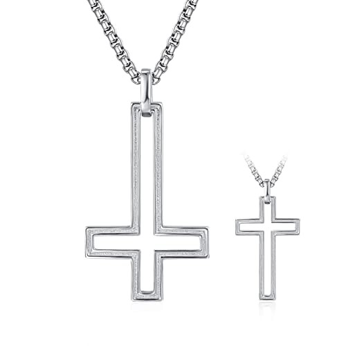 ADMETUS Upside Down Cross Necklace for Men 925 Sterling Silver Inverted Cross Pendant Necklace Protection Jewelry Religious Gifts