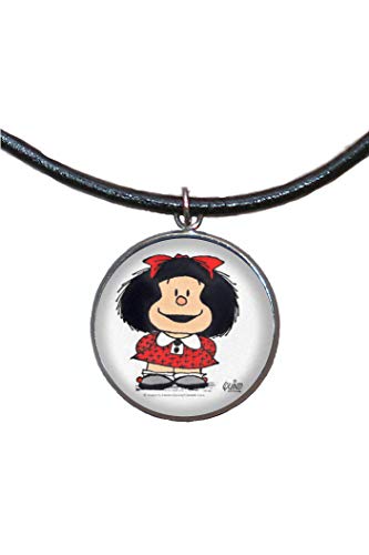 Colgante de Acero, 30mm, Cordón de cuero,Hecho a mano, Ilustración Mafalda 4