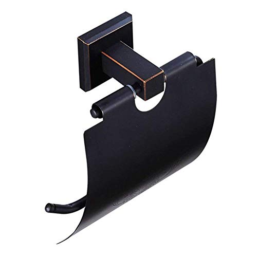 SXLSZ Retro Schwarz Toilettenpapierhalter mit Deckel Bad WC Rollenhalter Toilettenpapier Antik Klopapierhalter Toilettenrollenhalter für Badezimmer aus Messing ?l Eingerieben Bronze Cover