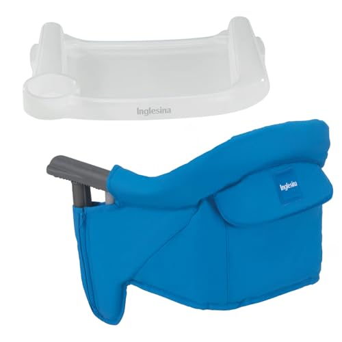 Image of Inglesina Fast Table Chair - Light Blue + Fast Dining Tray - Portable Baby High Chair - for Babies & Toddlers to 37 lbs - Fits Tables 0.8'' to 3.5'' Thick - Compact & Easy to Use - Travel Bag Included