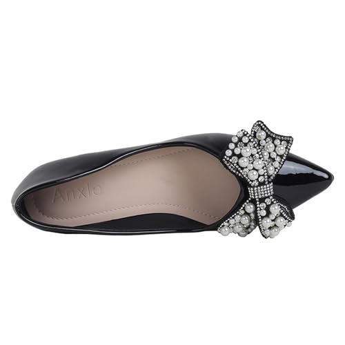 Image of Women's Pumps Low Chunky Block Heel Work Dress Shoes for Office | Breathable and soft Rhinestone Wedding Pointed Toe Comfortable Slip on