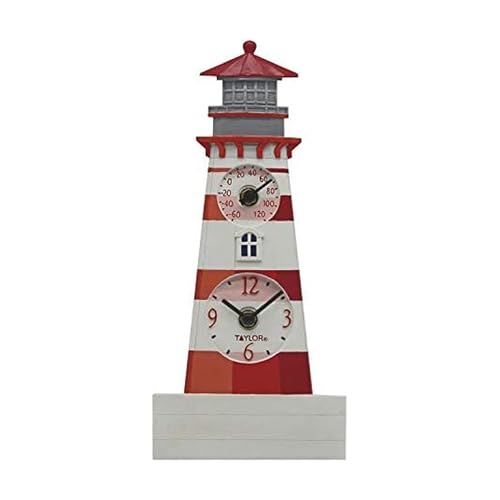 Taylor Precision Products 12 Poly Resin Lighthouse Clock with Thermometer, Multicolored
