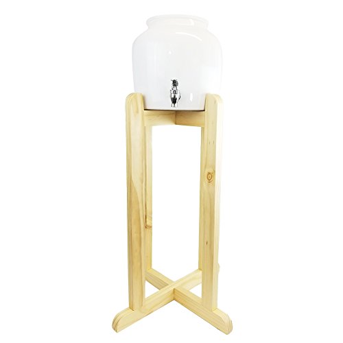 Ceramic White Classic Water Dispenser and Natural Wood Floor Stand