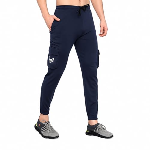 Image of BLUE STAR SHARK Men's Premium Stretchable Cargo Joggers | Regular Fit, Stylish Track Pants with Pockets | Soft Smooth Feel, Logo on Front, Comfortable Everyday Wear