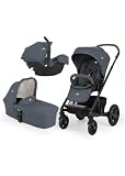 Joie Chrome DLX Trio Reisesystem – Leicht zusammenklappbar, Sitz vorwärts und rückwärts, mit Regenverdeck, Babywanne & i-Snug 2 Autositz, Moonlight