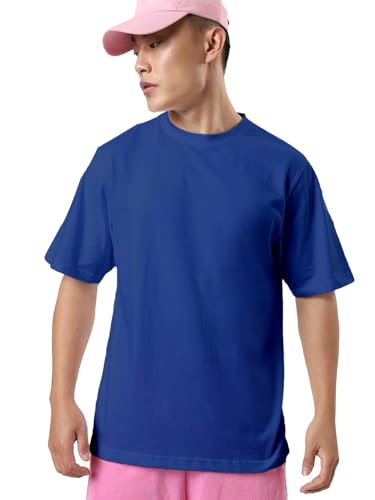 Image of crazymonk Oversized Baggy Fit Drop Shoulder Half Sleeves Round Neck Solid Pure Cotton T-Shirt for Men
