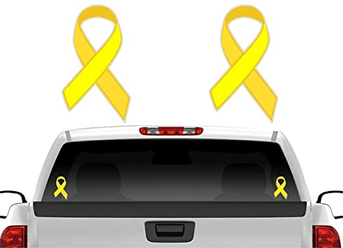 4 Yellow Cancer Ribbon 6'' Sticker Decals Bladder Sarcoma Bone Cancers Vinyl Vehicle Decal Stickers (4 Decal Set - Yellow Ribbons)