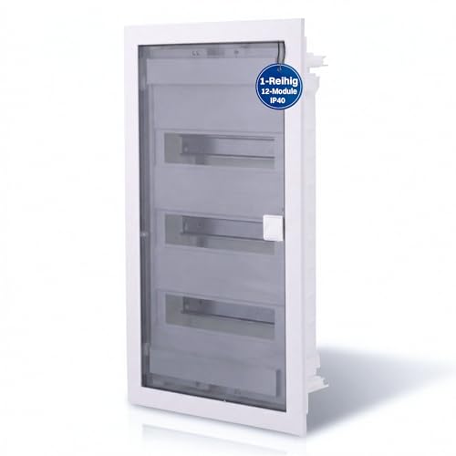 Intratec Sicherungskasten Unterputz 3 reihig – Unterputz Verteilerkasten IP40 für 36 Module mit transparenter Tür und Hutschiene für einfache Elektroinstallation Zuhause & Gewerbe – 592 x 347 x 92mm