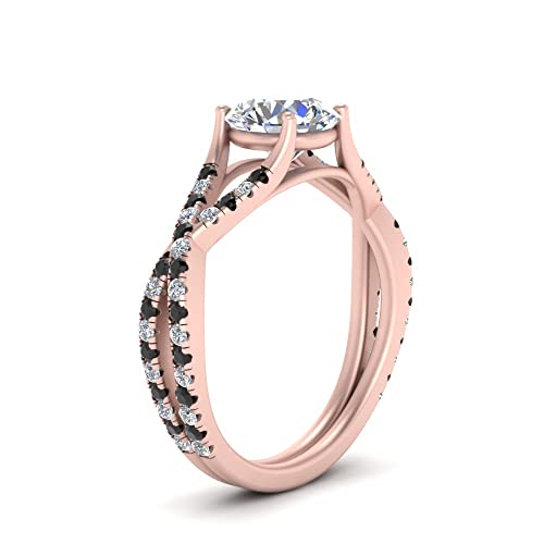 Image of Choose Your Gemstone 4 Prong Split Twisted Diamond CZ Ring Rose Gold Plated Round Shape Split Shank Engagement Ring Minimal Modern Design Birthday Gift Wedding Gift US Size 4 to 12