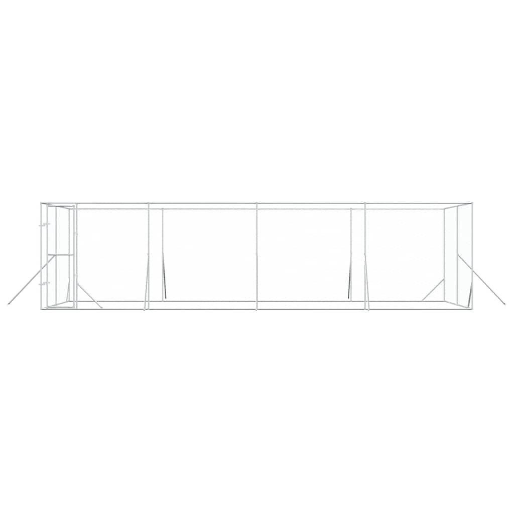 Outdoor-Hundezwinger Silbern 8x4x2 m aus verzinktem Stahl - Grosser Welpenauslauf und Freigehege Fuer Hunde Kleintiere Huehner Kaninchen - Robustes Aussengehege mit Tuer