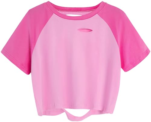 Image of Avanova Women Raglan Shirt Ripped Distressed Crop Tops Short Sleeve Cropped T Shirts Summer Tee