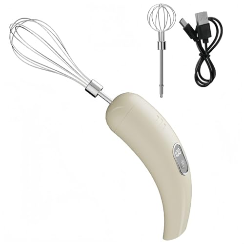 MeevrgR Batidor de huevos eléctrico recargable con 2 cabezales, mezclador de mano de 5 velocidades para huevos, crema, café y hornear, carga USB, funcionamiento silencioso, plástico y acero inoxidable