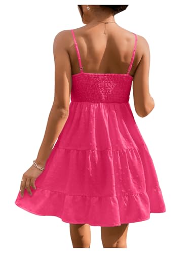 Image of Floerns Women's Swiss Dots Sleeveless Ruched Bust Ruffle Hem Cami Short Dress
