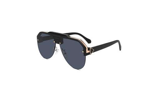 Cassie Oversized Aviator Sunglasses Retro Rimless For Driving Outdoor Fashion Wear Womens Gifts Black/Black