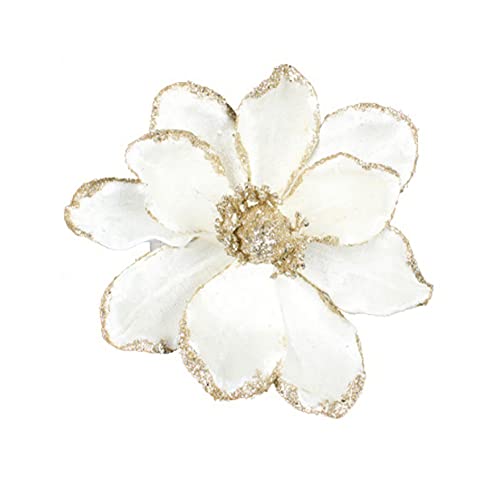 vctops 10 PCS Glitter Artificial Flower Christmas Tree Wreath DIY Ornaments 6.3 Inch Faux Flower for Xmas New Year Wedding Party Holiday Decoration White A
