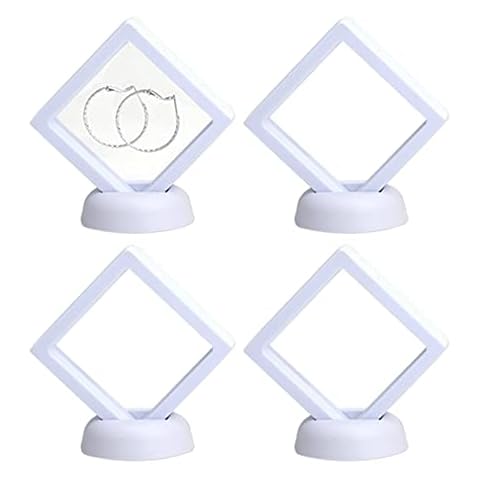 3D Floating Frame with Stand, Challenge Coin Display Holder, 4 Pack Floating Display, 2.75"x2.75" Gift Packing Frame (White) Cover