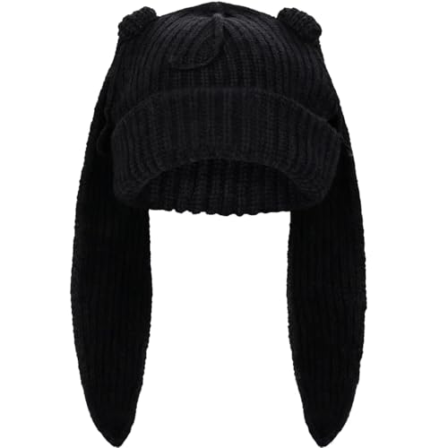 Bunny Ears Hat Beanie with Ears Long Ears Grunge Hat Winter Cap Warm Knit Rabbit Crochet Cap