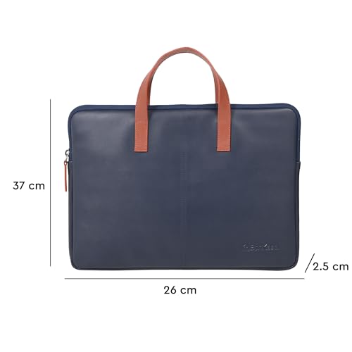 Image of BonKaso Slimline 14 Inch Laptop Sleeve | PVC Foam Leather Water Resistant Padded Laptop Cover | Slim Lightweight Laptop Case for Office Travel | Laptop Sleeve for Men & Women - Blue