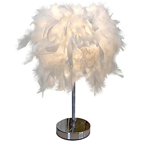 Mini White Feather Table Lamp Bedside Lamp Table Light Desk Feather Lampshade for Bedroom, Home Decoration, Photography Props, Style 1 Cover