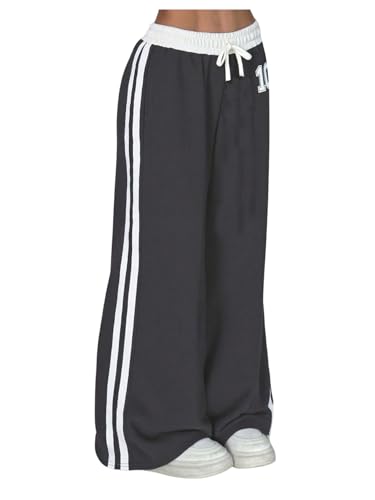 Girl's Striped Baggy Sweatpants Drawstring Waist Wide Leg Track Pants Workout Sports Trousers with Pockets