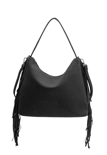 Lenna's Bolsa Hobo com Franjas Fashion Bolsa Transversal Feminina Western Girl Preta