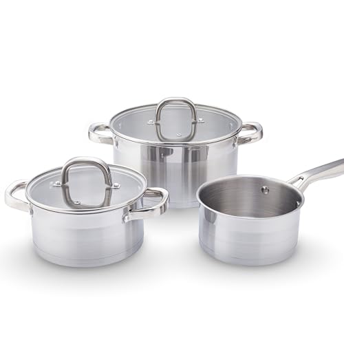 CASTEY - Batería de Cocina Essentials – 3 Piezas: Olla 24 cm (5,4 L) + Olla 18 cm (3 L) + Cazo 16 cm (1,8 L), Acero Inoxidable, Alta Durabilidad, Compatible con Inducción, Gas y Vitrocerámica