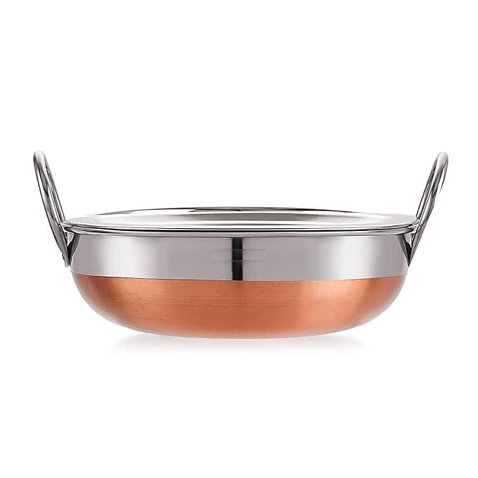 VOMI Copper Bottom kadhai Stainless Steel Copper Bottom Kadhai with Copper Bottom kadhai Bottom Pot Pans for Frying (Copper Bottom, 3.5 Litter)