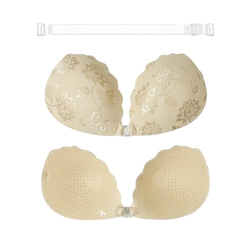 Soutien-gorge sans bretelles dentelle beige L avec fermeture avant et maintien optimal